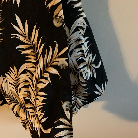 Revamped medium romper/dress with black, white, tan leaf design. Cutout back - Picture 6 of 10